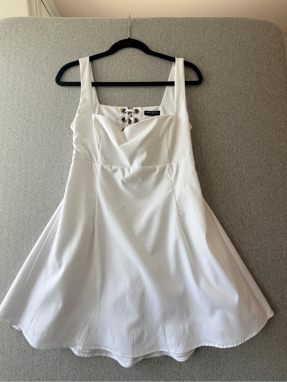 naked wardrobe White Lace-Up Mini Dress -NWT